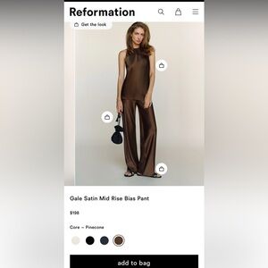 Reformation Brown Wide Leg Satin Pants